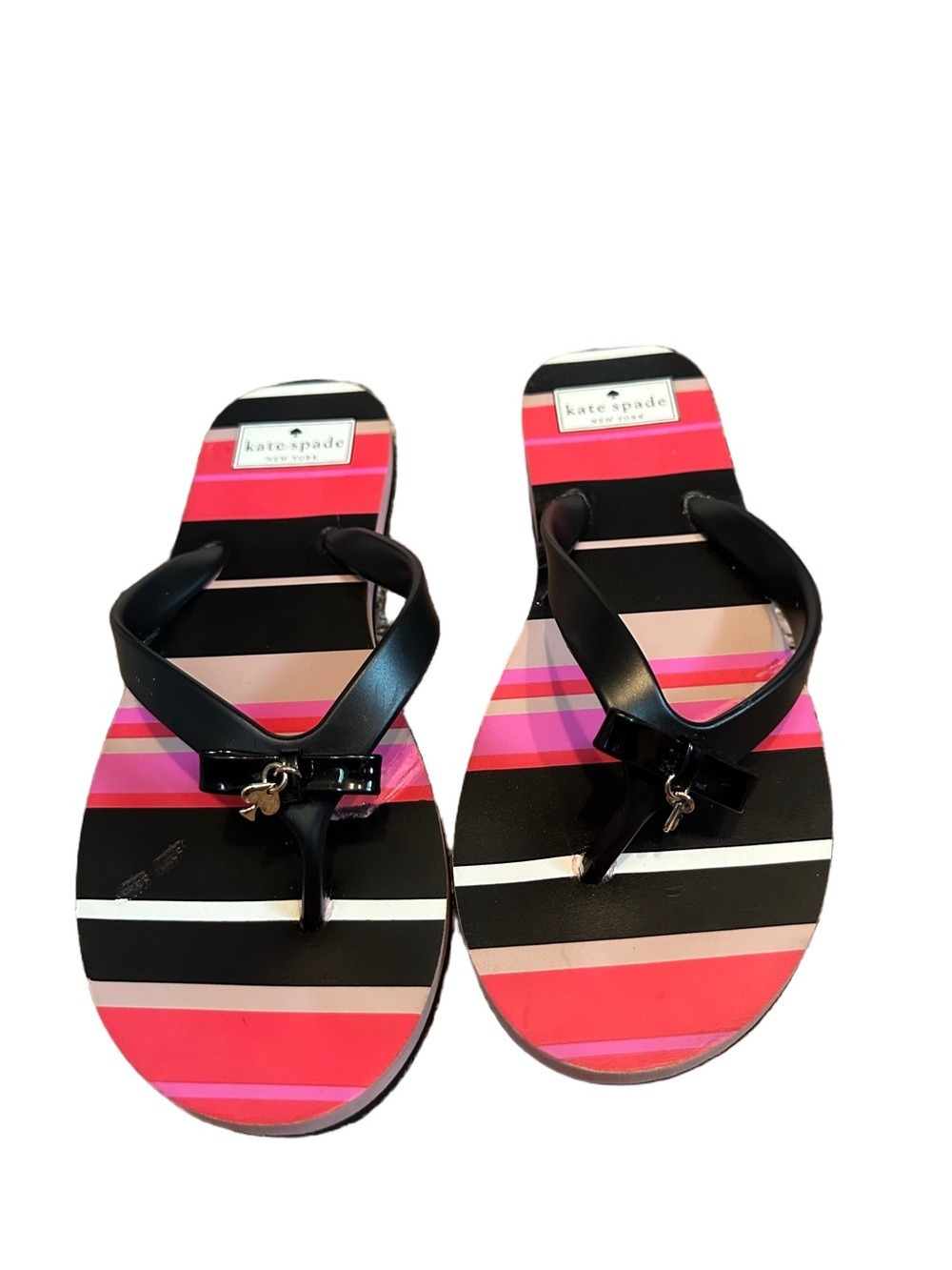 kate spade striped pink & black bow thong sandals